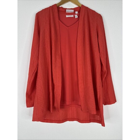 Susan Graver Eyelet Knit Cardigan With Liquid Knit Tank Size S Sea Coral A593351 - Picture 5 of 16